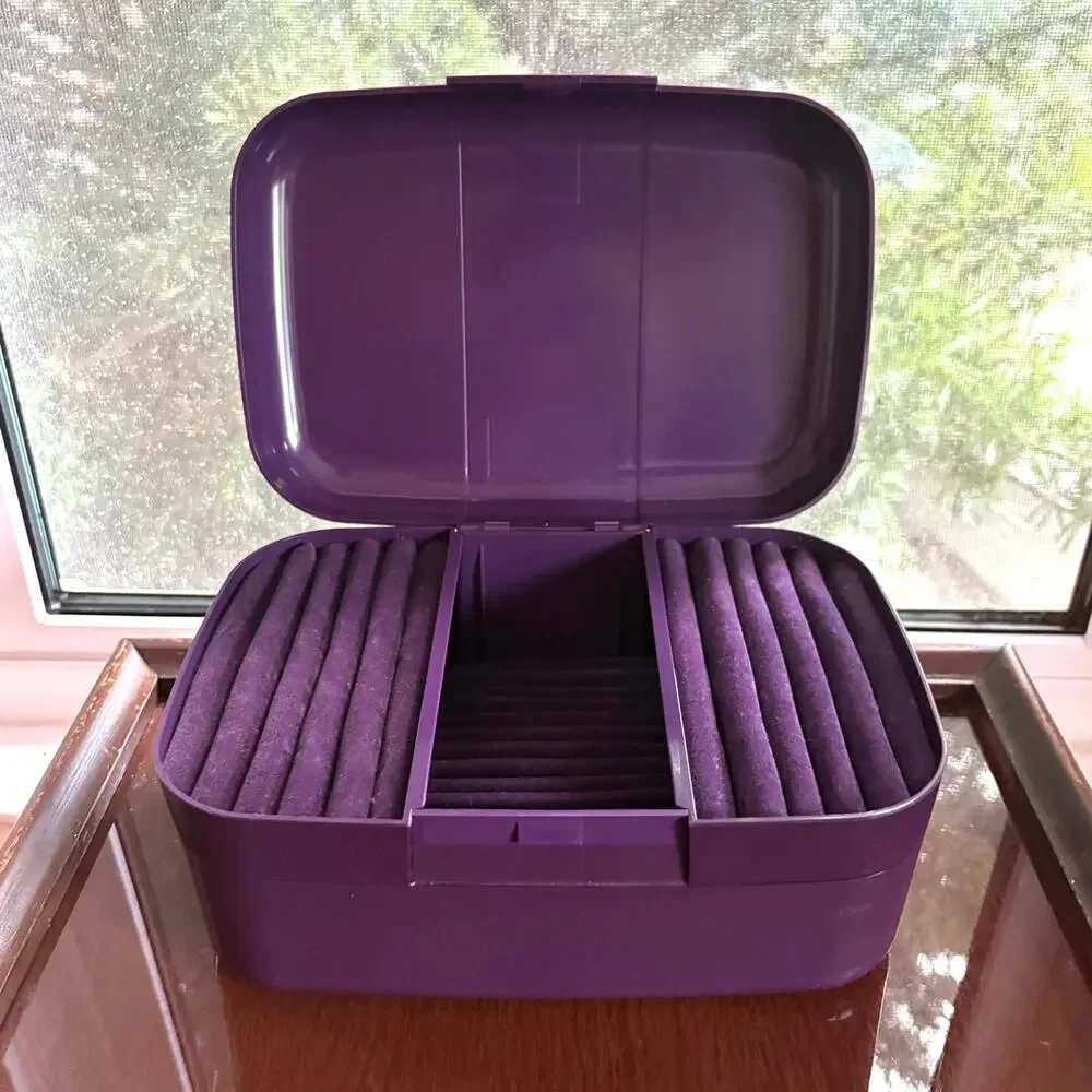 Purple Fold Out Jewelry Box Organizer Velvet Ring Storage Case